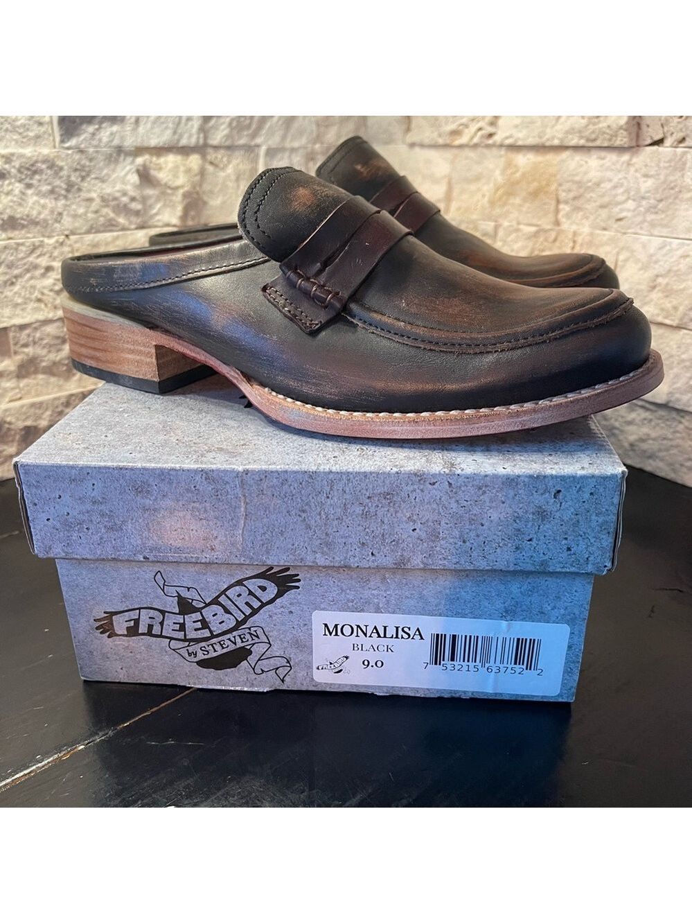 Freebird by Steven Monalisa Mules/Loafers Black Leather Distressed